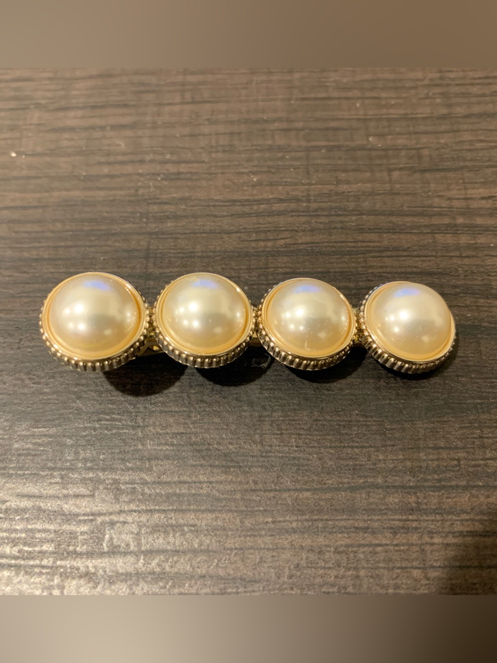 Gold Pearl Button Barrette Hair Clip - Women Jewelry